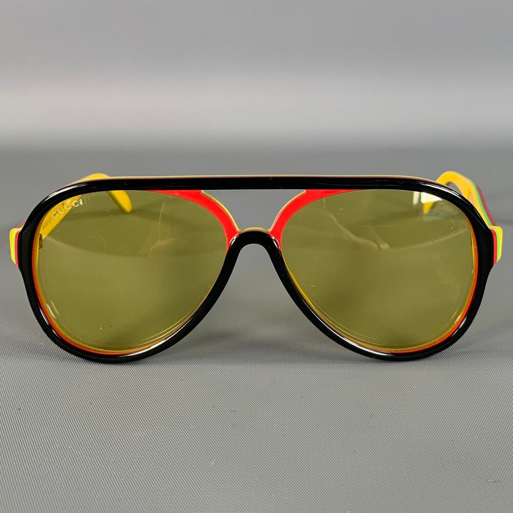 GUCCI Black yellow/red Color Block Acetate Sunglasses
